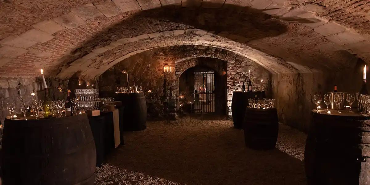 reception at the chateau: medieval cellars