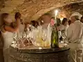 medieval cellars set for a wine tasting