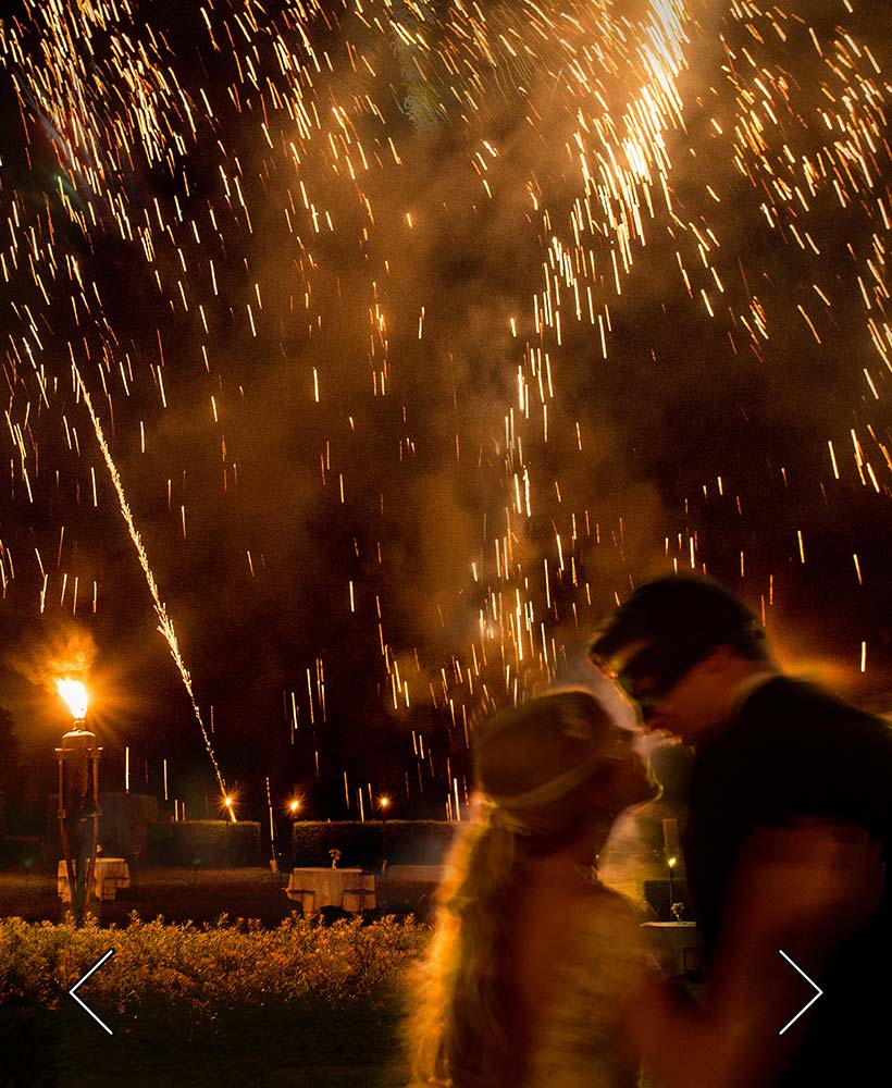 die Braut und der Bräutigam während eines Feuers im Park
