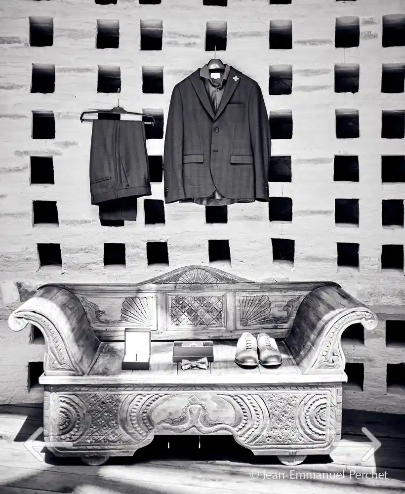 bridegrooms in the bridal suite of the chateau's dovecot