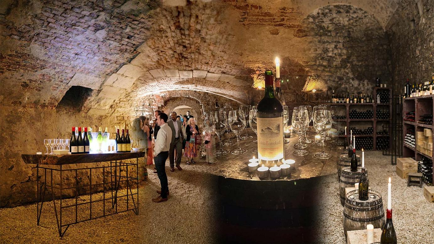 wine tasting in the medieval cellars before the wedding