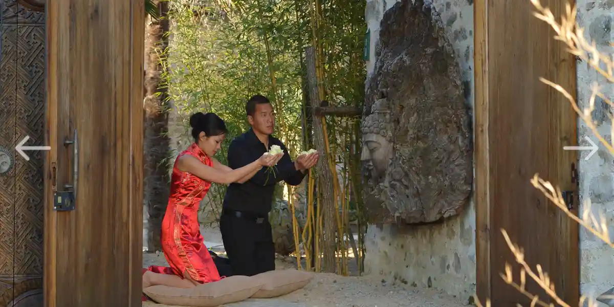 buddhist wedding in the palm grove of the Château de Vallery