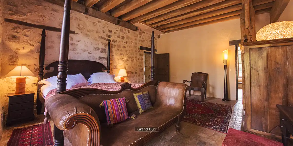 Grand Duc bedroom in medieval chateau with disabled access