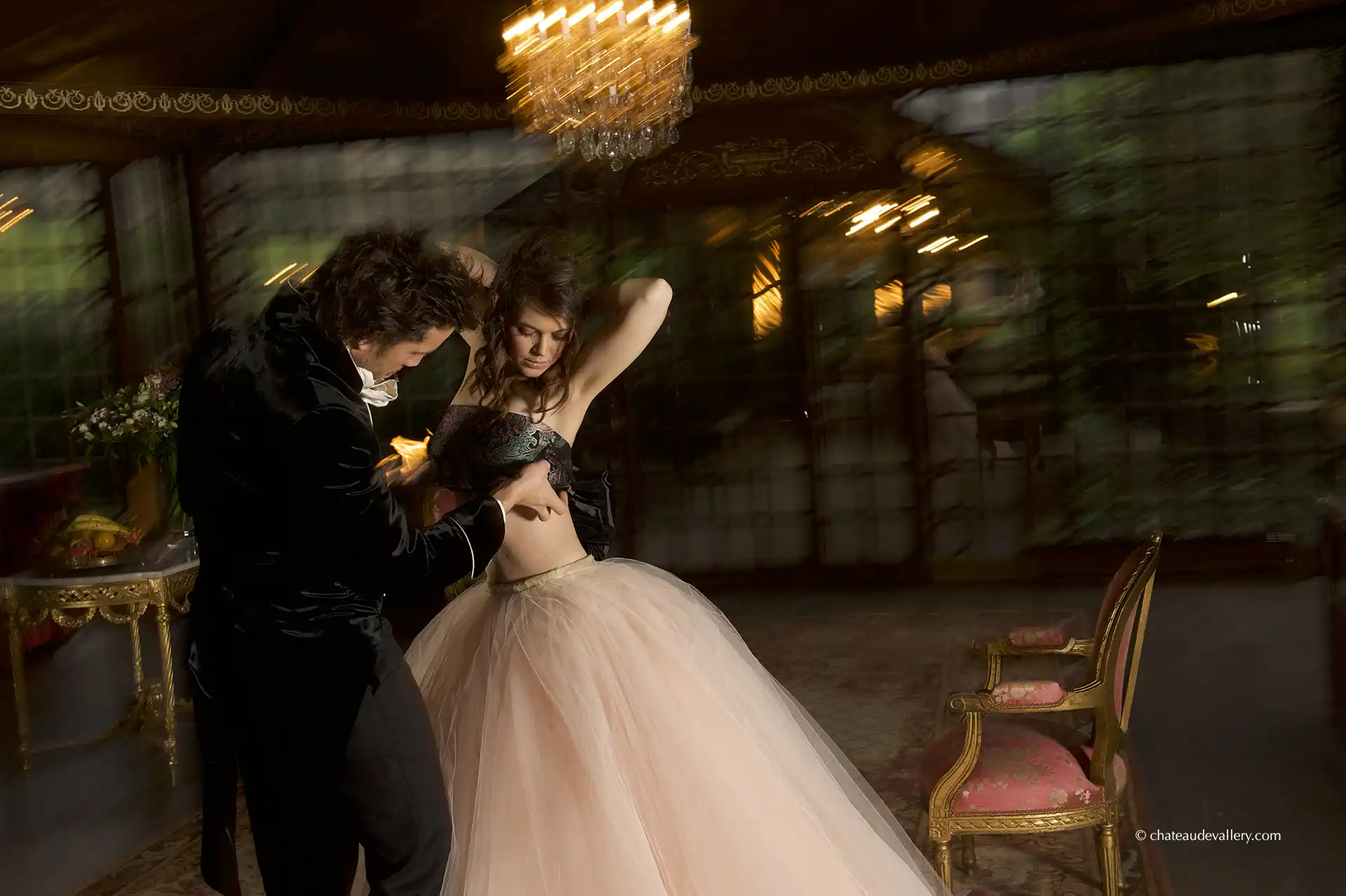 photo shoot in one of the large chateau hall