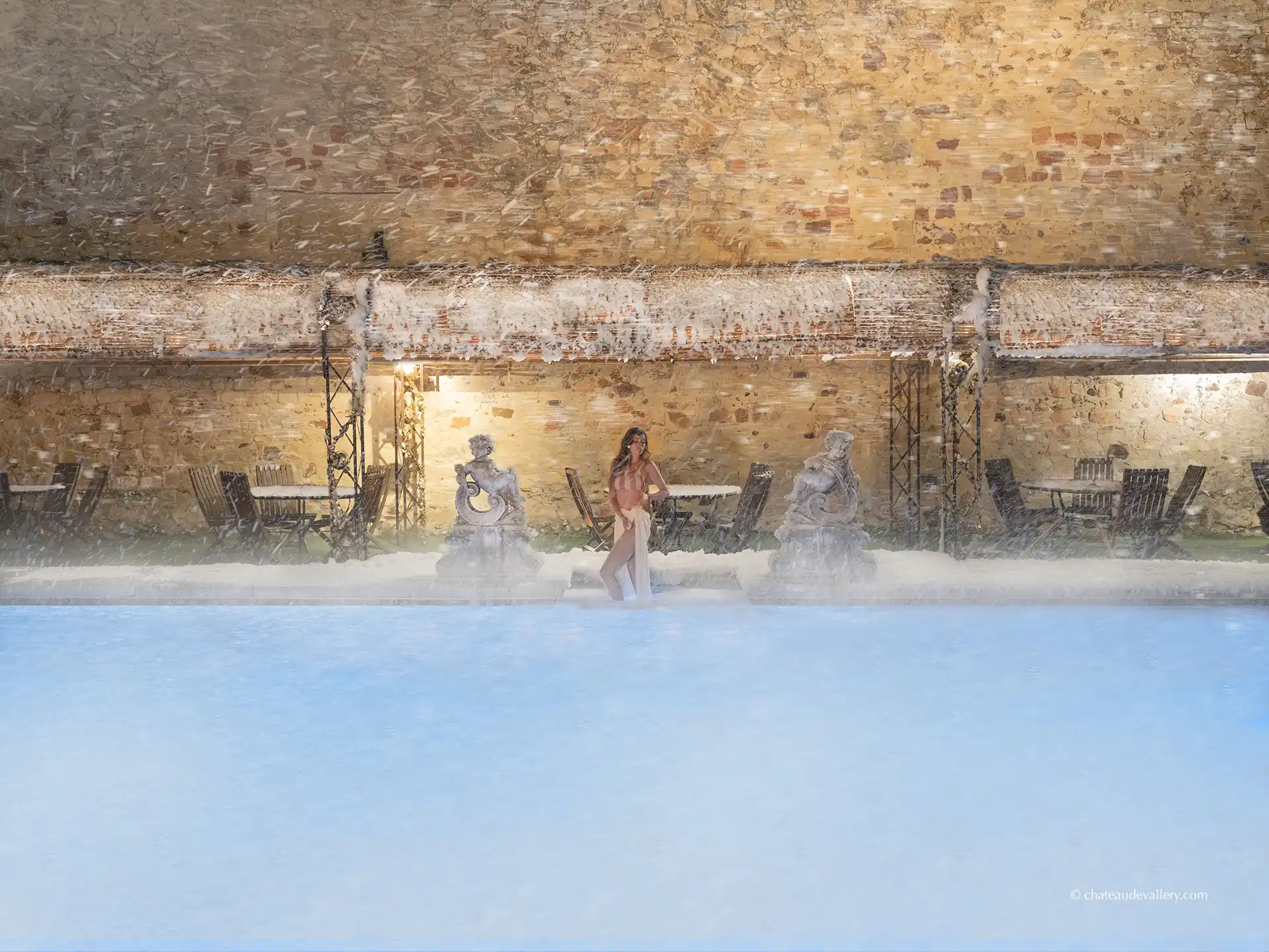 chateau pool on a winter day