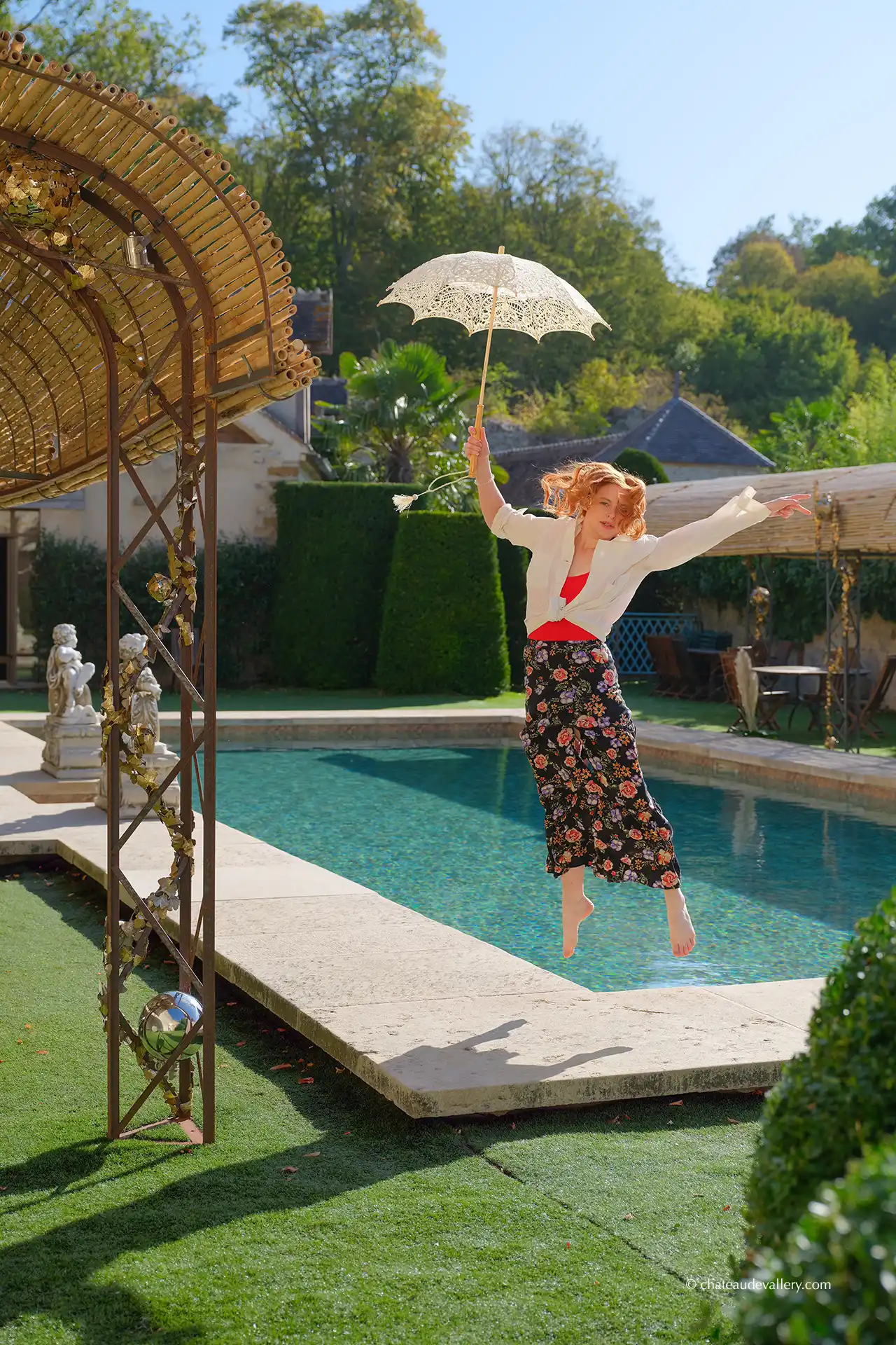 shooting around the pool of this Burgundy chateau