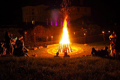 Burgundy chateau and a bonefire