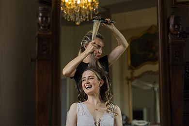 make-up and hair dressing for a wedding at Château de Vallery