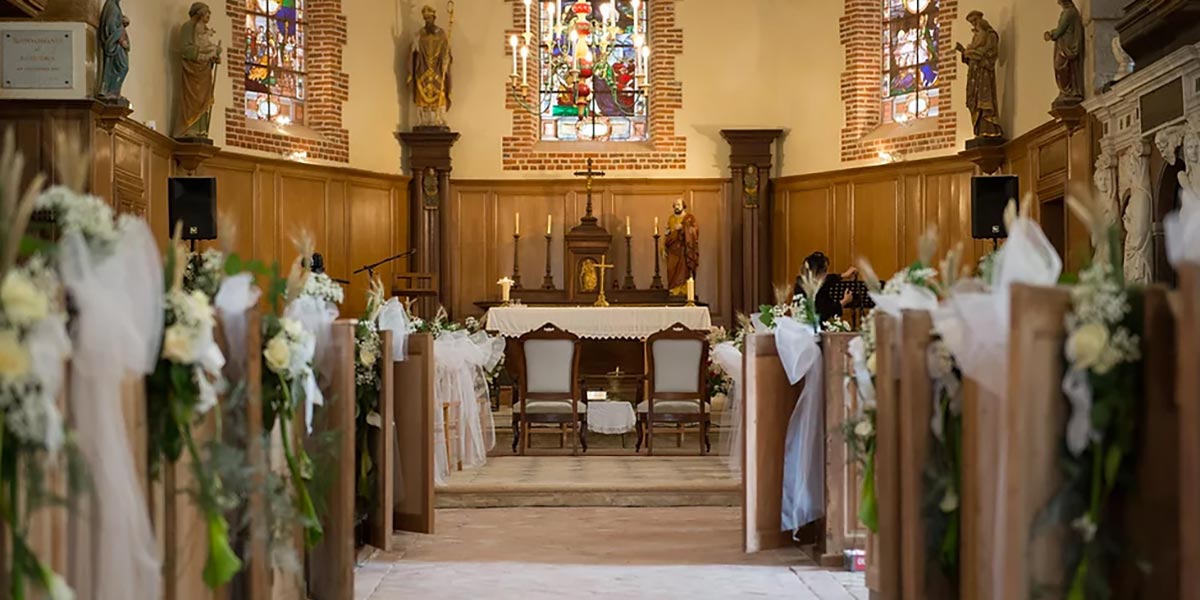 Vallery church decorated with flowers for a ceremony