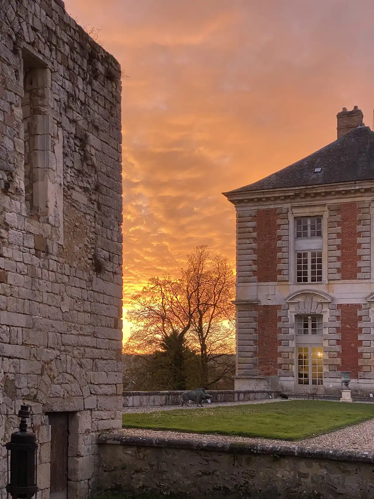 facades of the chateau in winter
