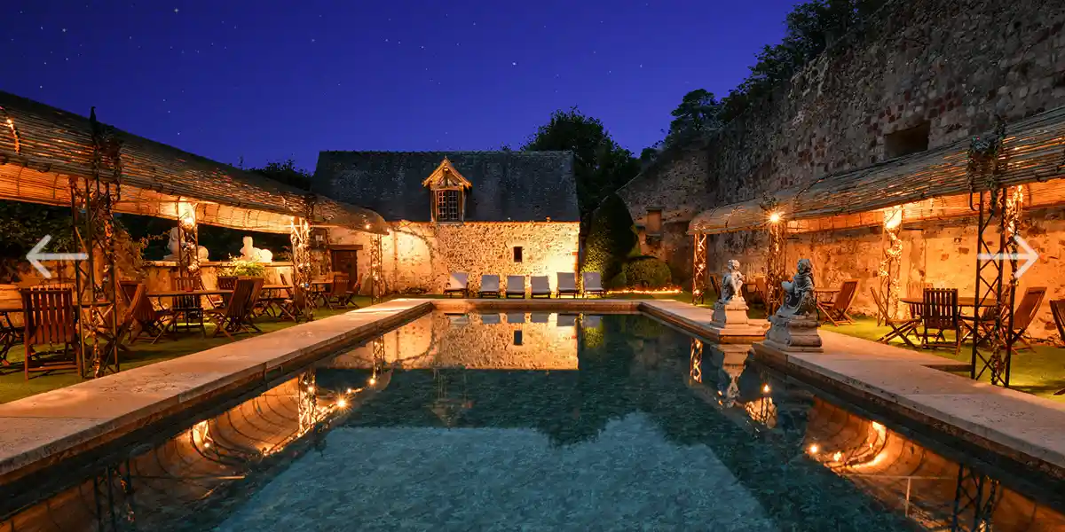 the swimming pool under Burgundy sky