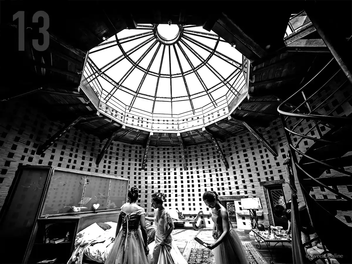 bride and her bridesmaids in the dovecote