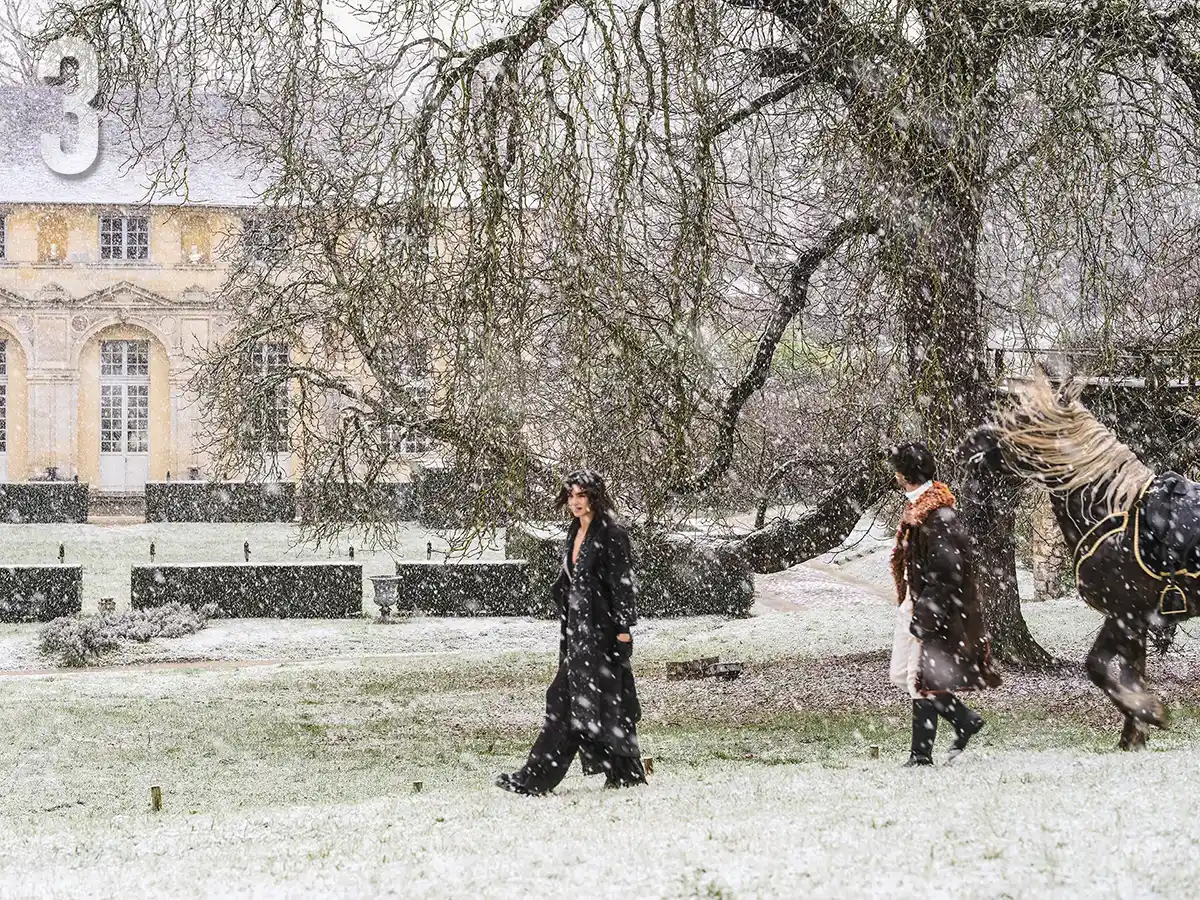 la neige dans le parc du château