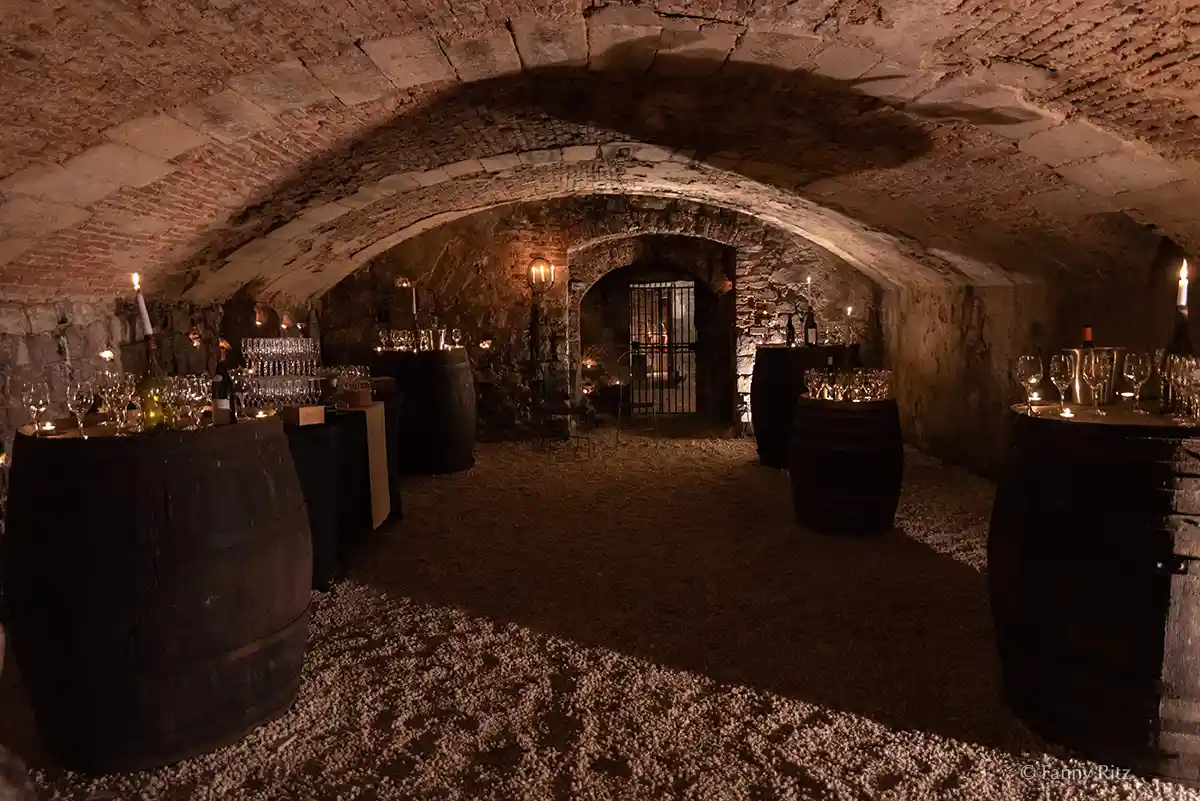 reception in the medieval cellars of the chateau