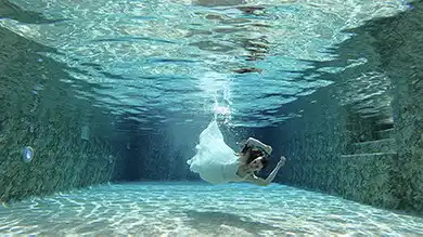 the bride is swimming
